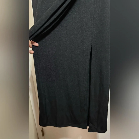 NWT GOOD AMERICAN Shimmer Long Sleeve Faux Wrap Dress In Black Size 0 (XS) - Picture 5 of 8